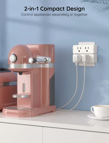 Vista 3 de Govee Paquete de 2 enchufes inteligentes duales, toma Bluetooth WiFi de 15 A, funciona con Alexa y Google Assistant, paquete de diseño compacto 2