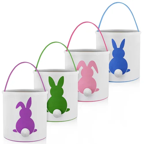 Vista 9 de Honeydak 4 cestas de Pascua para niños, bolsas de caza de huevos de Pascua, bolsas de lona de regalo, cubos de huevos con asas para caza de huevos