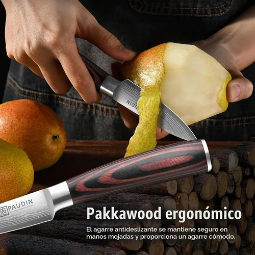 Vista 5 de PAUDIN Cuchillo de pelar, cuchillo de fruta de 3.5 pulgadas, cuchillo de pelar forjado de acero inoxidable de alto carbono 5Cr15Mov, cuchillo