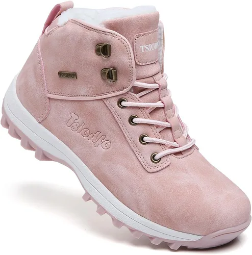 Vista 13 de TSIODFO Botas de moda para mujer, de invierno, impermeables, para exteriores, de cuero, color rosa dulce 566 Beige