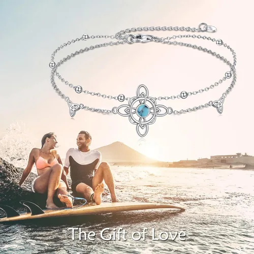 Vista 4 de VONALA Pulsera ajustable de plata de ley, diseño de nudo de bruja, doble círculo, libélula, mariposa, pulsera ajustable para verano, playa, cadena