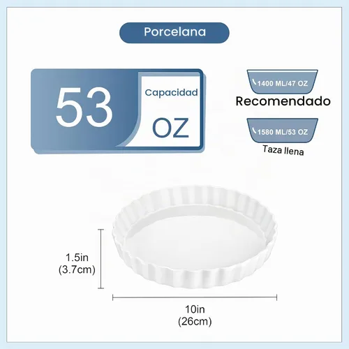 Vista 2 de LOVECASA Molde para hornear quiche de porcelana, molde para pastel reutilizable de 10 pulgadas, molde redondo antiadherente para pastel, molde