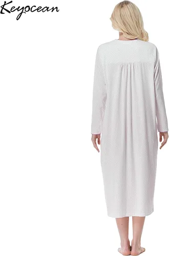 Vista 2 de Keyocean - Camisón para mujer, 100% algodón, suave, cálido, cómodo, ropa de dormir y descanso para otoño e invierno