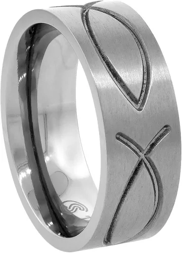 Vista 3 de Sabrina Silver Anillo de boda de pez cristiano de titanio de 0.315 in, anillo de Ichthys plano, ajuste cómodo, tamaños 6-14