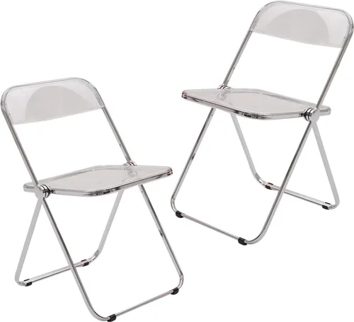 Vista 12 de 2 Pcs Stackable Folding Chair, Modern Transparent Acrylic Foldable Chair, Electroplating Frame, Party Chairs for Office Wedding Training(Black)