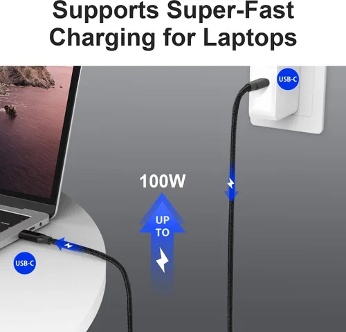 Vista 2 de Elfesoul - Cable USB C a C, cable USB-C 3.2 Gen 2 de 1.65 pies - cable de carga rápida PD de 100 W 4K UHD 20 Gbps para MacBook Pro, para iPad Pro