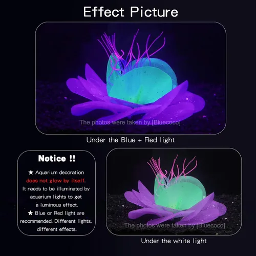 Vista 2 de Decoración de acuario de silicona que brilla en la oscuridad Glow-in-dark silicone coral sways with water flow. Safe silicone material, vibrant