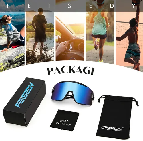 Vista 8 de FEISEDY Gafas de ciclismo para hombres y mujeres, gafas de sol deportivas de los años 80, gafas de esquí, conducción, pesca, ciclismo, protección
