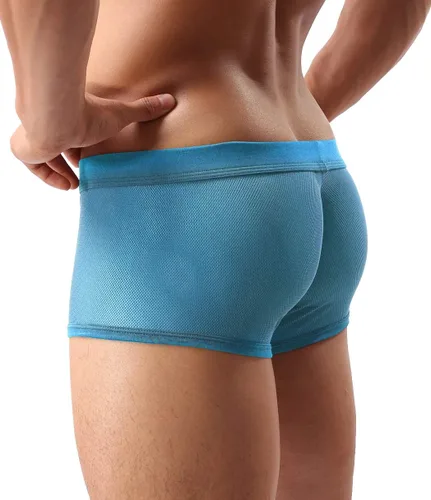 Vista 6 de Ropa interior sexy para hombres, calzoncillos tipo bóxer de malla transpirable, lencería hueca transparente Negro