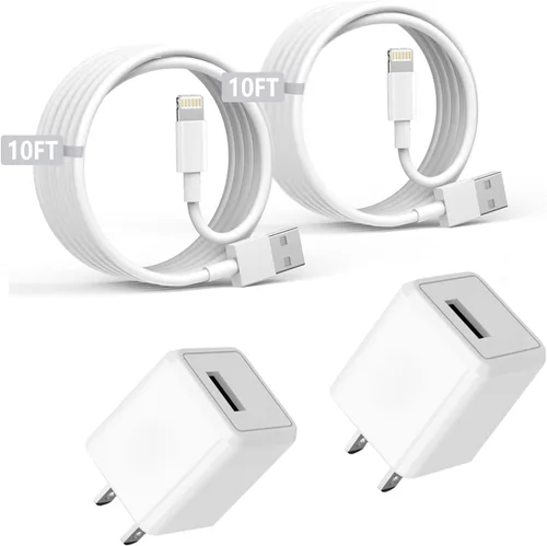 Vista 9 de Cargador para iPhone Apple, [Certificado Apple MFi] Paquete de 2 cables Lightning de carga rápida de 1 metro, cable de carga USB de pared, adaptador