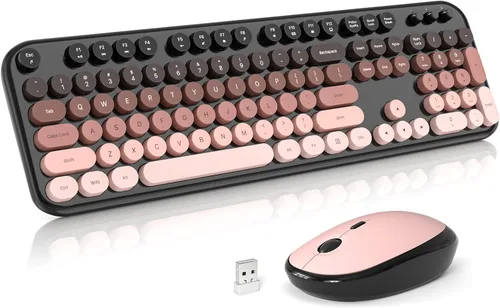 Vista 19 de MOFII Combo de teclado y mouse inalámbricos, teclado retro de máquina de escribir de 2.4 GHz, tamaño completo, lindos ratones inalámbricos, dongle