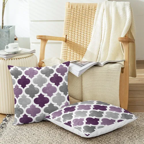 Vista 5 de CaliTime Juego de 2 fundas de almohada decorativas de forro polar degradado con cadena geométrica enrejada cuadriculada para sofá, cama, sofá
