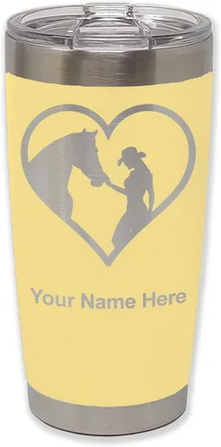 Vista 13 de LaserGram Vaso aislado al vacío de 20 onzas, corazón de vaquera de caballo, grabado personalizado incluido (negro)