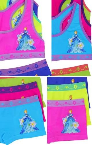Vista 3 de ToBeInStyle Paquete de 6 sujetadores de entrenamiento estilo espalda cruzada o camisola y pantalones cortos a juego para niña