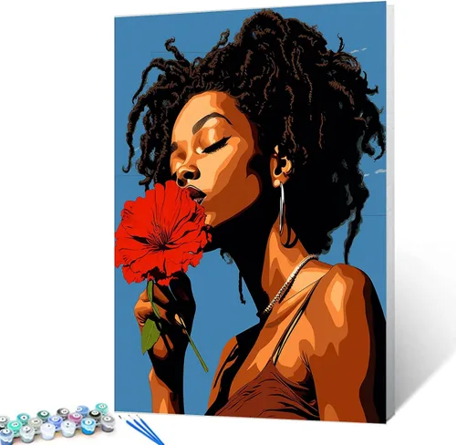 Vista 11 de Pintura por Números Afroamericana DIY Pintura Acrílica Kit de Pintura por Números para Niños Adultos Principiantes Chica Negra de Moda DIY Pintura