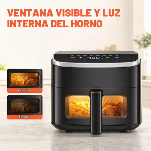 Vista 8 de OLIXIS Freidora de aire de 4 cuartos con ventana visible, freidora de aire digital de 1500 W con pantalla táctil con 8 ajustes preestablecidos Negro