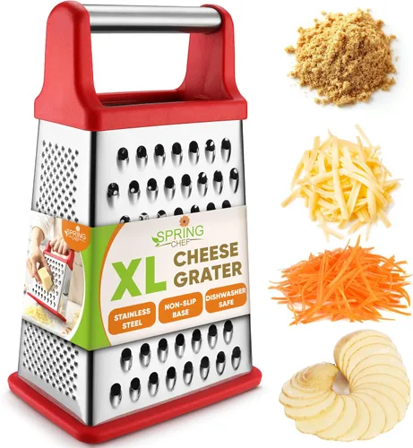 Vista 14 de Spring Chef Rallador Profesional de Queso - Acero Inoxidable, Tamaño XL, 4 Lados - Rallador de Caja Perfecto para Queso Parmesano, Verduras, Negro
