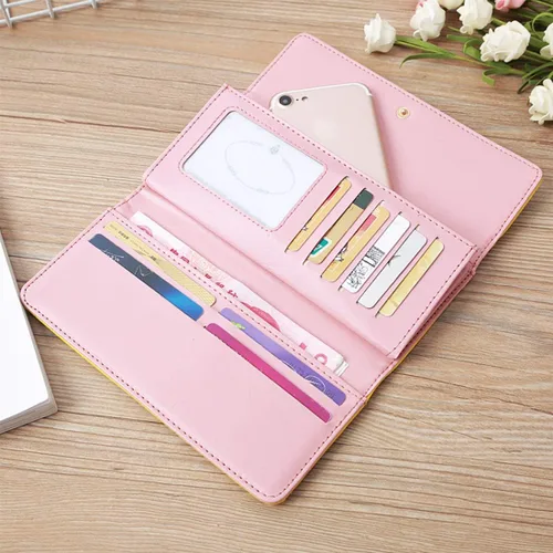 Vista 3 de NEWANIMA Billetera para mujer, para múltiples tarjetas, dos pliegues, de cremallera larga, cartera de mano, Estilo3-Rosa), NA