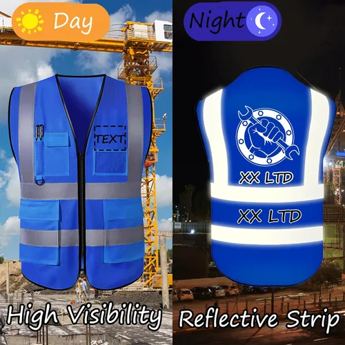 Vista 4 de Chaleco de seguridad con logotipo personalizado para hombre, chaleco de trabajo protector de alta visibilidad con reflectante