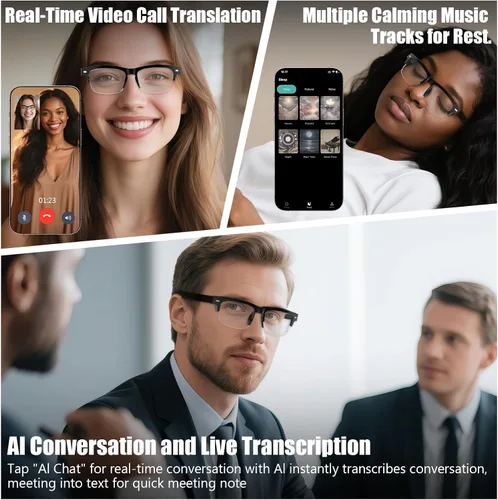 Vista 4 de Lentes inteligentes AI para hombres y mujeres con GPT de chat, lentes de traducción Bluetooth (más de 165 idiomas y acentos), lentes que cambian