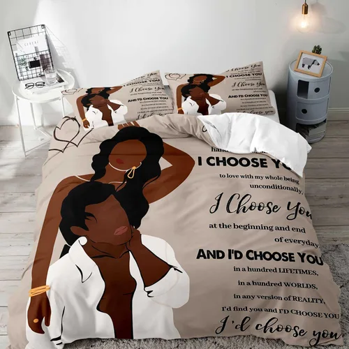 Vista 11 de LUVIVIHOME Juego de funda de edredón afroamericana de 2 piezas, pintura al óleo, arte negro sexy, mujer negra, hombre, afro-queen y king, regalos