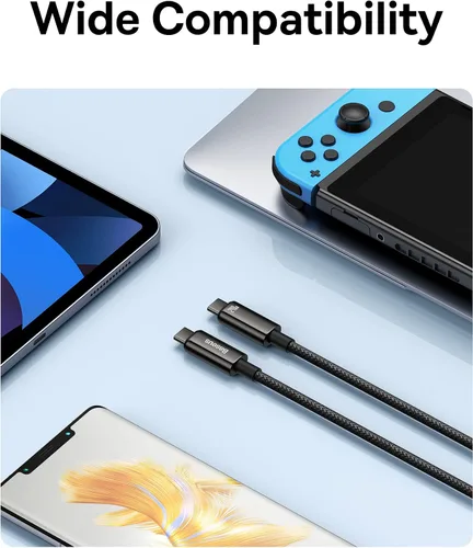 Vista 7 de Baseus Cable USB C, 240 W PD 5A de carga rápida USBC a USBC, cable de carga tipo C de aleación de zinc trenzado para iPhone 17 16 Pro/Plus/Pro Max
