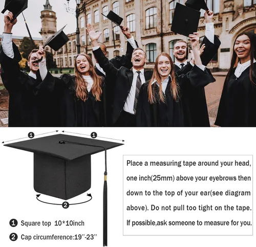Vista 3 de Geyoga 8 gorras de graduación a granel ajustables para adultos con borla para graduados, accesorios de disfraces, accesorios de fotos