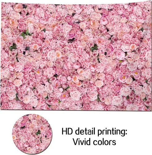 Vista 4 de Fondo de fotos de pared con rosas rosadas, decoración de fiesta de cumpleaños para niñas, telón de fondo de fotografía para el día de San Valentín