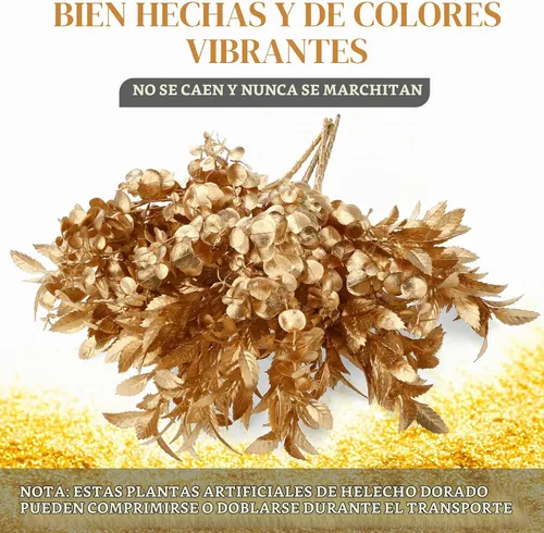 Vista 3 de Paquete de 20 plantas artificiales doradas para hojas de eucalipto
