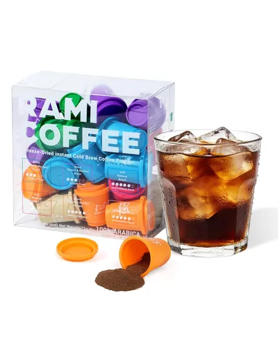 Vista 10 de Rami Coffee Café en polvo instantáneo liofilizado en frío, tostado medio oscuro, 100% arábica, 6 paquetes individuales portátiles para el hogar