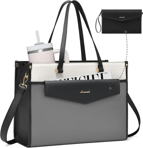 Vista 11 de LOVEVOOK Bolsa para laptop para mujer, 15.6 pulgadas, bolsa de mano para laptop 2 en 1, bolsa de trabajo profesional, maletín de negocios con bolso