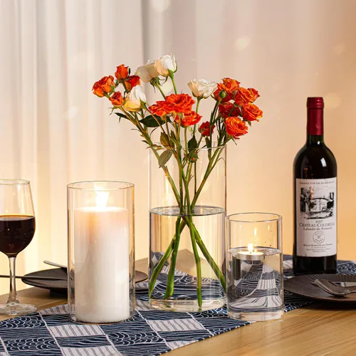 Vista 5 de PHOSPHOR Portavelas Hurricane para velas de pilar cilindros de vidrio transparente centros de mesa jarrones decoración de mesa centro de mesa