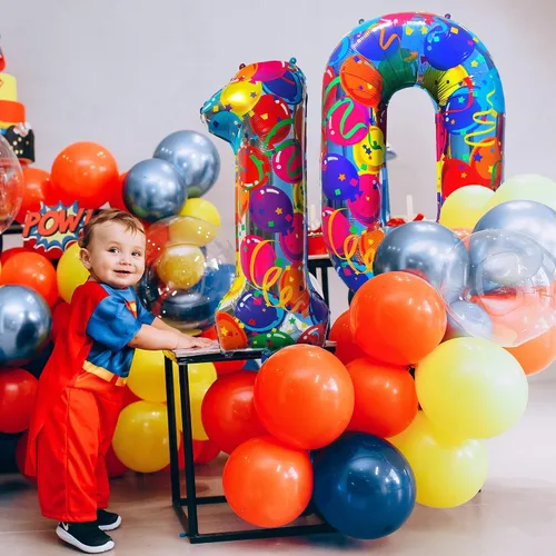 Vista 3 de Globos del número 0, globos arcoíris cero para decoraciones de cumpleaños de 10, 40 pulgadas, globos de neón grandes números 20, globos iridiscentes