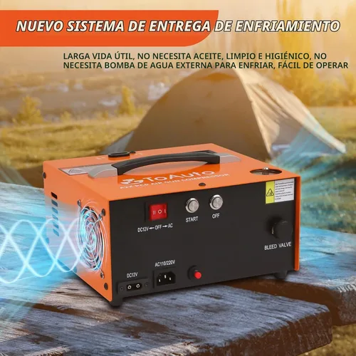Vista 7 de TOAUTO A2X - Compresor de aire PCP mejorado, arranque con un botón, parada automática, portátil de 4500 Psi/30 Mpa, sin aceite/agua, compresor HPA