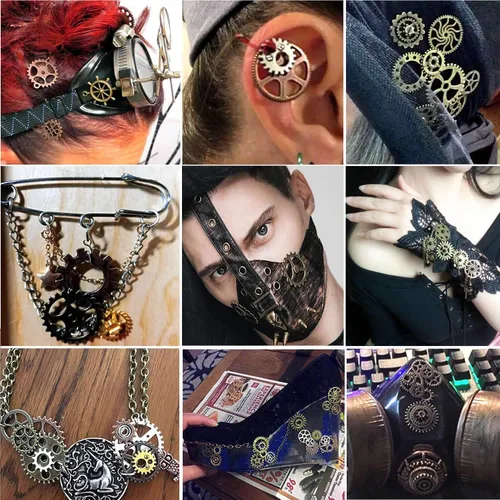 Vista 5 de Y&Y colgantes y dijes de engranajes steampunk de reloj redondo, de aleación, surtidos, engranaje de rueda de reloj para accesorios de elaboración