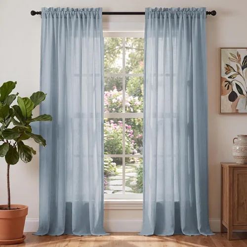 Vista 18 de PrinceDeco - Cortinas de lino de 63 pulgadas de largo para sala de estar, gruesas, de arpillera, con bolsillo para barra, cortinas para ventanas