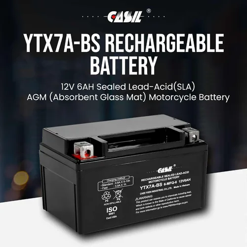 Vista 2 de Casil Ytx7a-bs Battery - Alto rendimiento ytx7a-bs 12v 6ah - sin mantenimiento - Batería sellada AGM para motocicleta compatible con Gas Gy6 Scooter