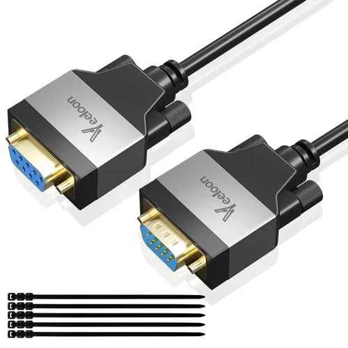 Vista 7 de Cable serie DB9 RS232 recto de 4 pies, hembra a hembra DB 9 Pin, cable de extensión de aluminio DB9 adaptador de cable para monitor de computadora