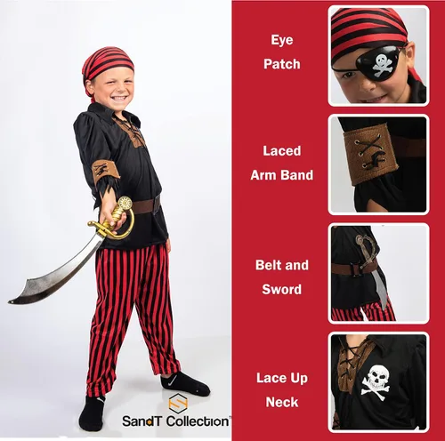 Vista 3 de SandT Collection Disfraz de pirata para niños pequeños y niñas