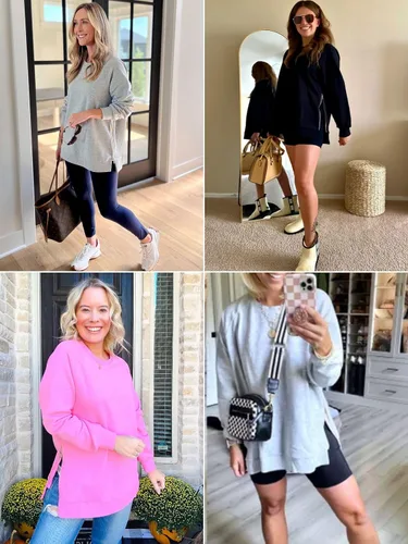 Vista 3 de Sudaderas de gran tamaño para mujer, con cremallera lateral, forro polar, manga larga, casual, trajes de otoño