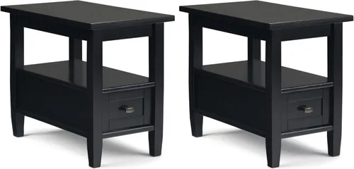 Vista 30 de SIMPLIHOME - Mesa lateral estrecha rectangular Warm Shaker, de madera maciza, de 14 pulgadas de ancho, estilo transicional, color negro, para sala
