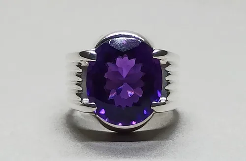 Vista 9 de Oval Cut 12 Carat Deep Purple Amethyst Mens Plain Ring Sterling Silver 925 Handmade Amethyst Ring Gift for Him