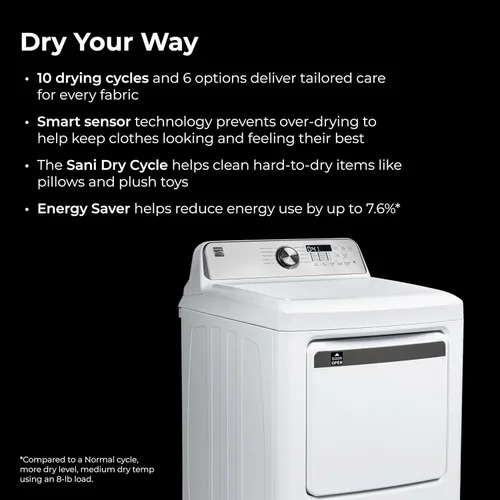 Vista 11 de Secadora eléctrica de carga frontal Kenmore de 7.0 pies cúbicos - con protector para reducir arrugas y estática - Secado con sensor inteligente
