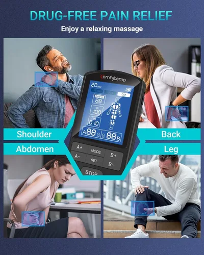 Vista 3 de Comfytemp Unidad TENS - Estimulador muscular para terapia de alivio del dolor, máquina TENS con 24 modos y DIY, unidad EMS de doble canal