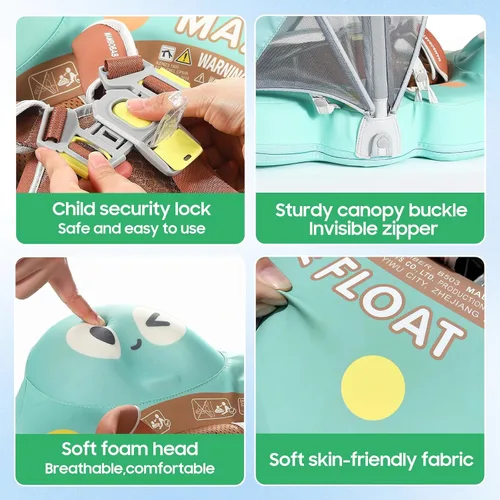 Vista 4 de Mambobaby Flotador con cola y toldo no inflable para bebé, flotador Mambo Flotador inteligente de natación para bebé, flotador de piscina para niños