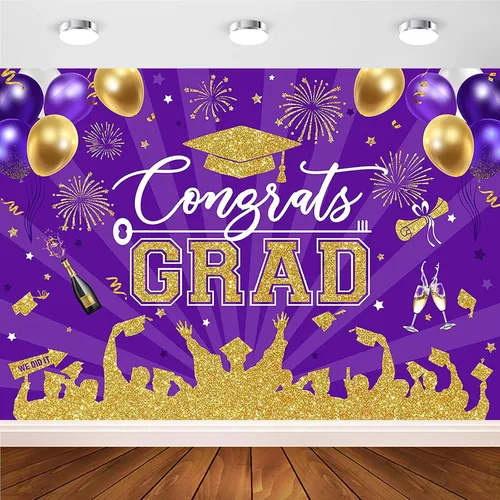 Vista 9 de Avezano Fondo de graduación Congrats Grad, decoraciones de fiesta de graduación de clase de 2026, fondo de sesión de fotos, felicitaciones