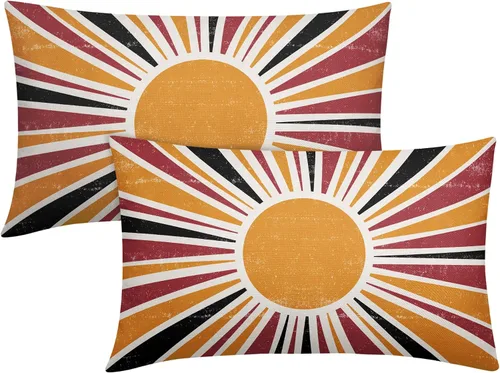 Vista 10 de Juego de 2 fundas de almohada verdes bohemias de 16 x 16 pulgadas, diseño bohemio, amanecer, puesta de sol, estampado abstracto de sol, fundas