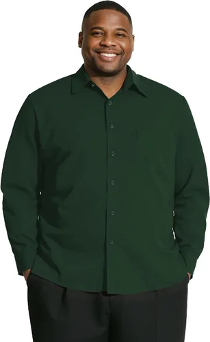 Vista 13 de Camisas grandes y altas para hombres, camisas de vestir casuales de manga larga con botones y bolsillo para negocios, viajes, uso diario