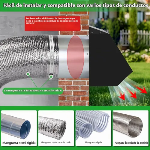 Vista 6 de Cubierta de ventilación para secadora de 3 pulgadas, rejilla de ventilación de pared con pantalla y amortiguador, cubierta de ventilación exterior