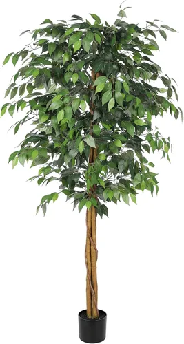 Vista 8 de Realead Árbol de ficus artificial de 5 pies con tronco triple y maceta